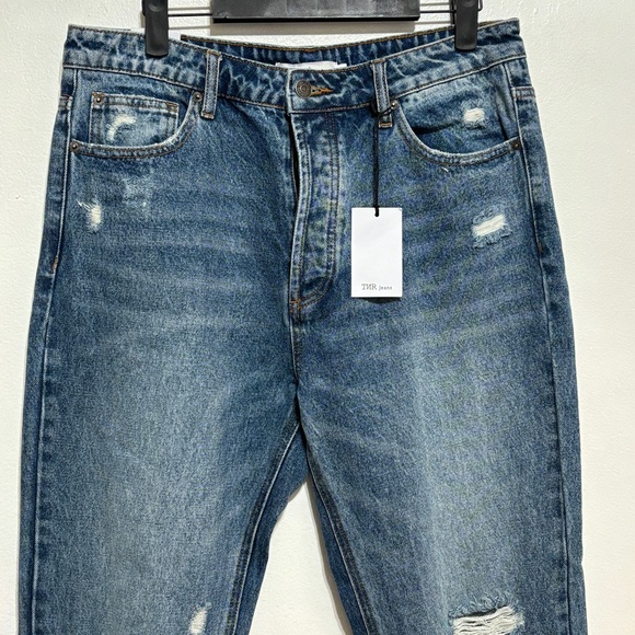 TNR High Rise Crop The Mom Jean Sz 30 Distressed Blue - Picture 3 of 8